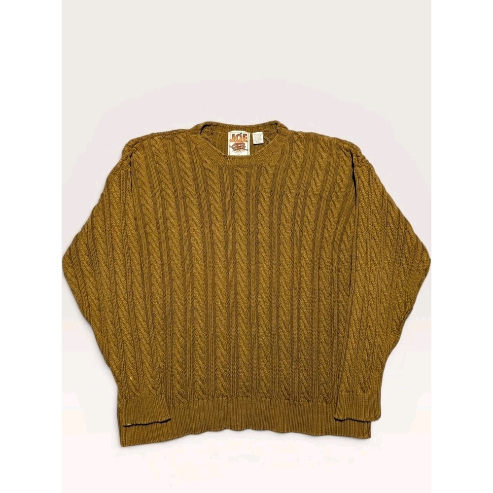 VTG Joseph Abboud JOE Cable Knit Sweater‎ Brown Cotton Crewneck XL